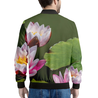 Pink Water Lilies Print Men's Bomber Jacket