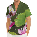 Pink Water Lilies Print Men's Deep V-Neck Shirt