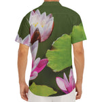 Pink Water Lilies Print Men's Deep V-Neck Shirt