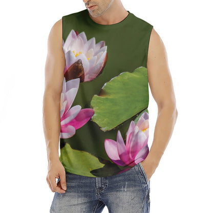 Pink Water Lilies Print Men's Fitness Tank Top