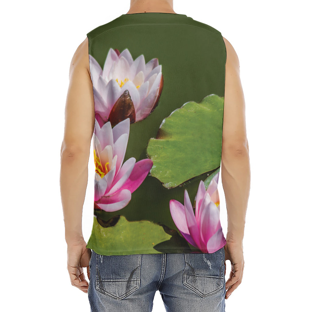 Pink Water Lilies Print Men's Fitness Tank Top