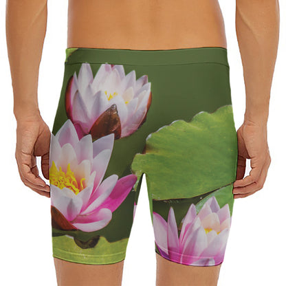 Pink Water Lilies Print Men's Long Boxer Briefs