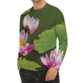 Pink Water Lilies Print Men's Long Sleeve Rash Guard