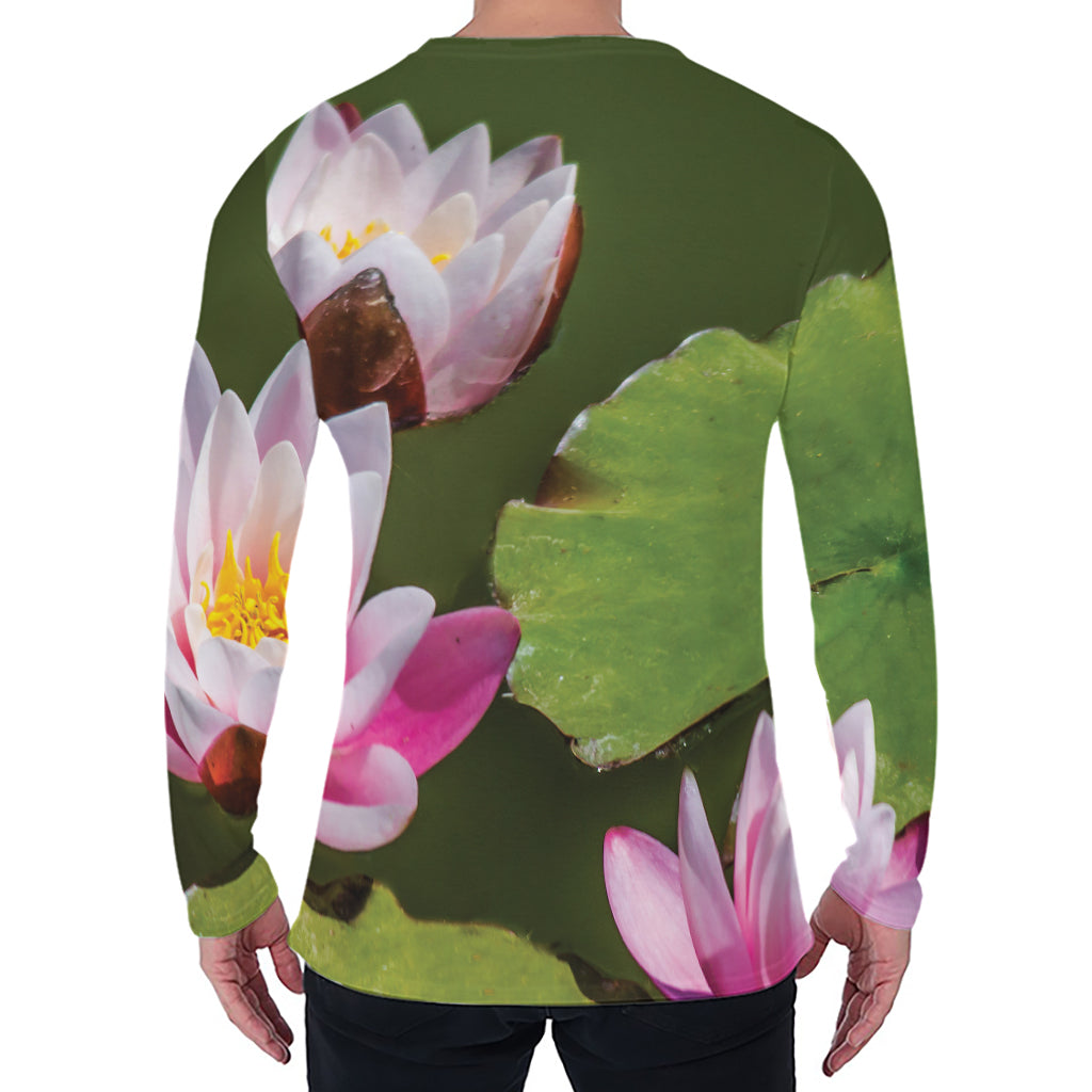 Pink Water Lilies Print Men's Long Sleeve T-Shirt