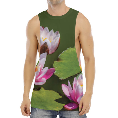 Pink Water Lilies Print Men's Muscle Tank Top