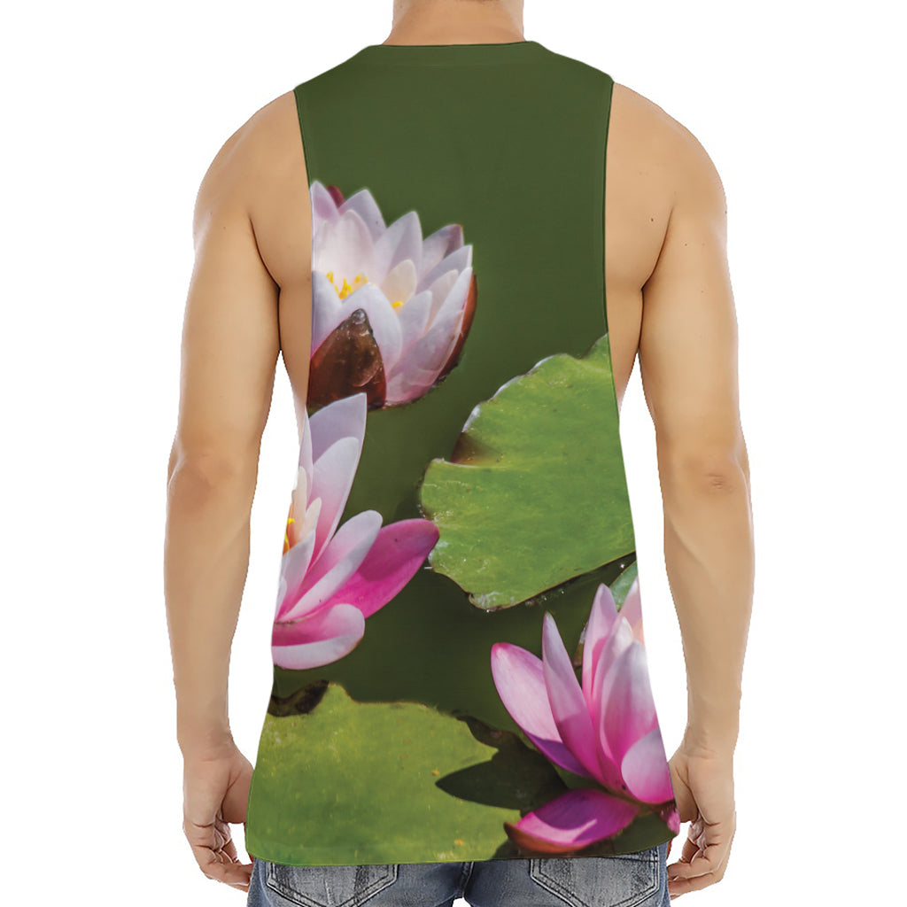 Pink Water Lilies Print Men's Muscle Tank Top
