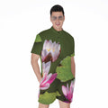 Pink Water Lilies Print Men's Romper