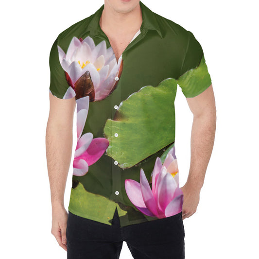 Pink Water Lilies Print Men's Shirt