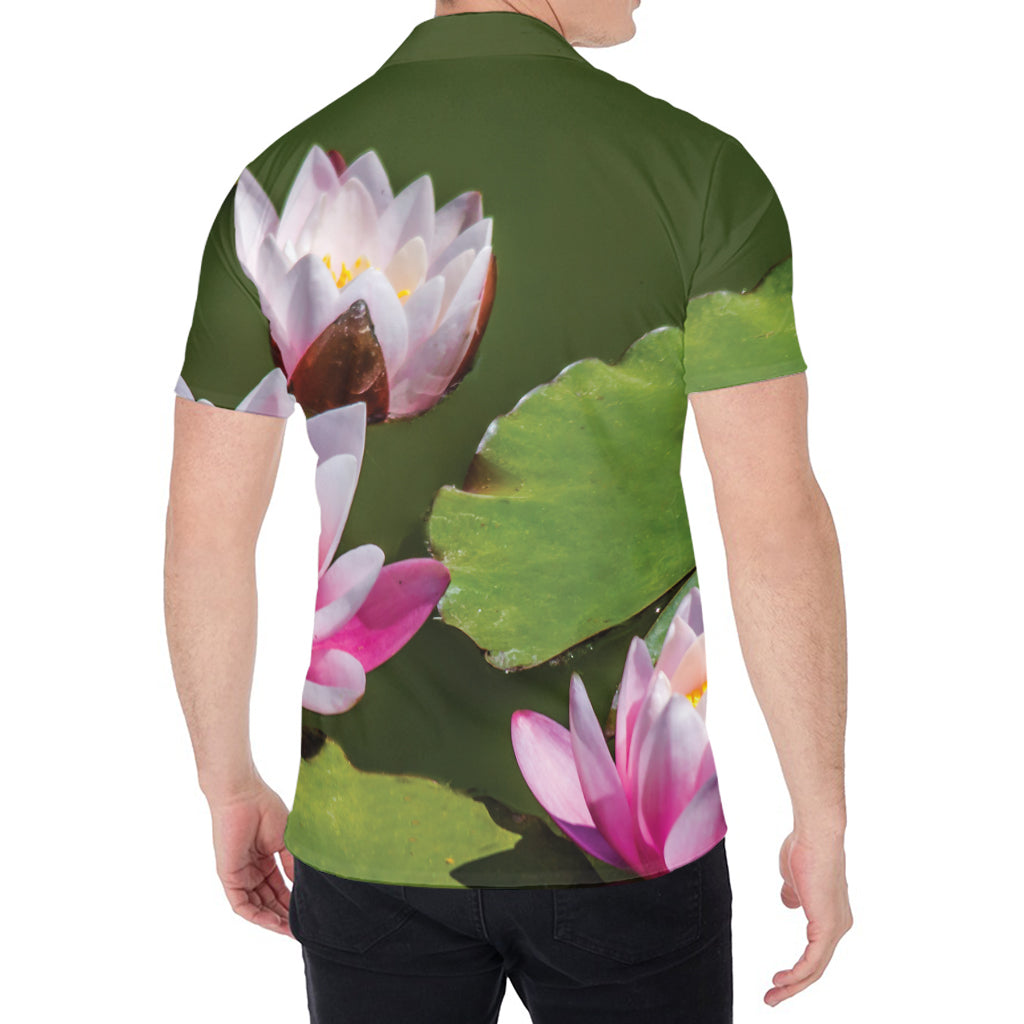 Pink Water Lilies Print Men's Shirt