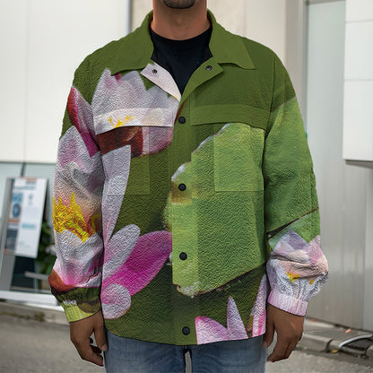 Pink Water Lilies Print Men's Shirt Jacket
