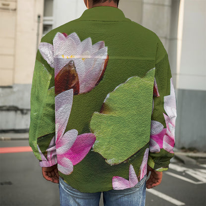 Pink Water Lilies Print Men's Shirt Jacket