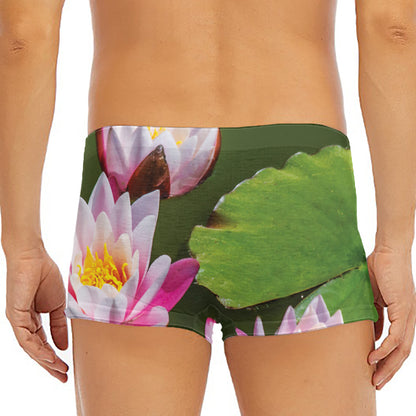 Pink Water Lilies Print Men's Short Boxer Briefs