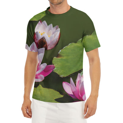 Pink Water Lilies Print Men's Short Sleeve Rash Guard