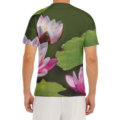 Pink Water Lilies Print Men's Short Sleeve Rash Guard