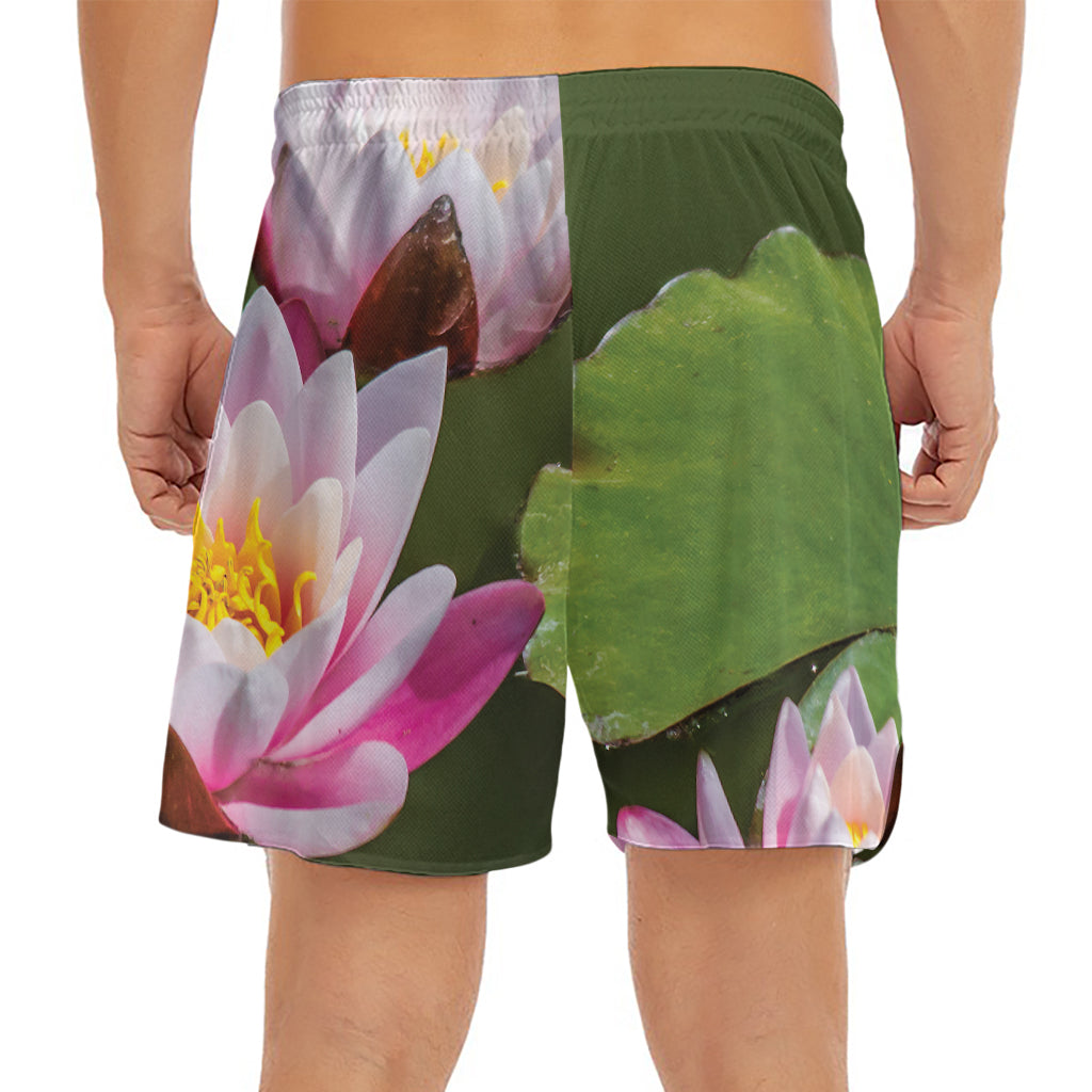 Pink Water Lilies Print Men's Split Running Shorts
