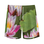 Pink Water Lilies Print Men's Sports Shorts