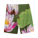 Pink Water Lilies Print Men's Sports Shorts