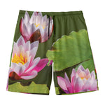 Pink Water Lilies Print Men's Swim Trunks