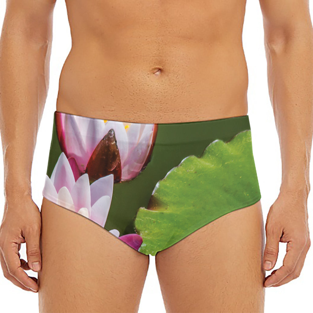 Pink Water Lilies Print Men's Triangle Swim Briefs