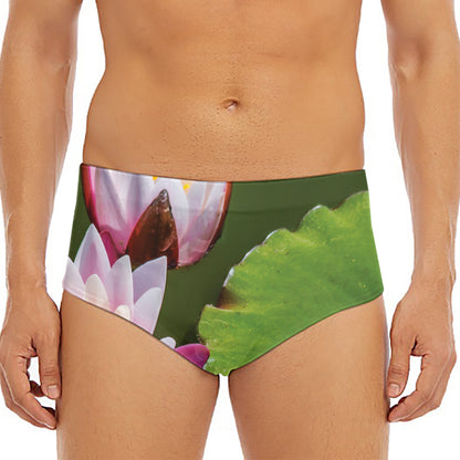 Pink Water Lilies Print Men's Triangle Swim Briefs