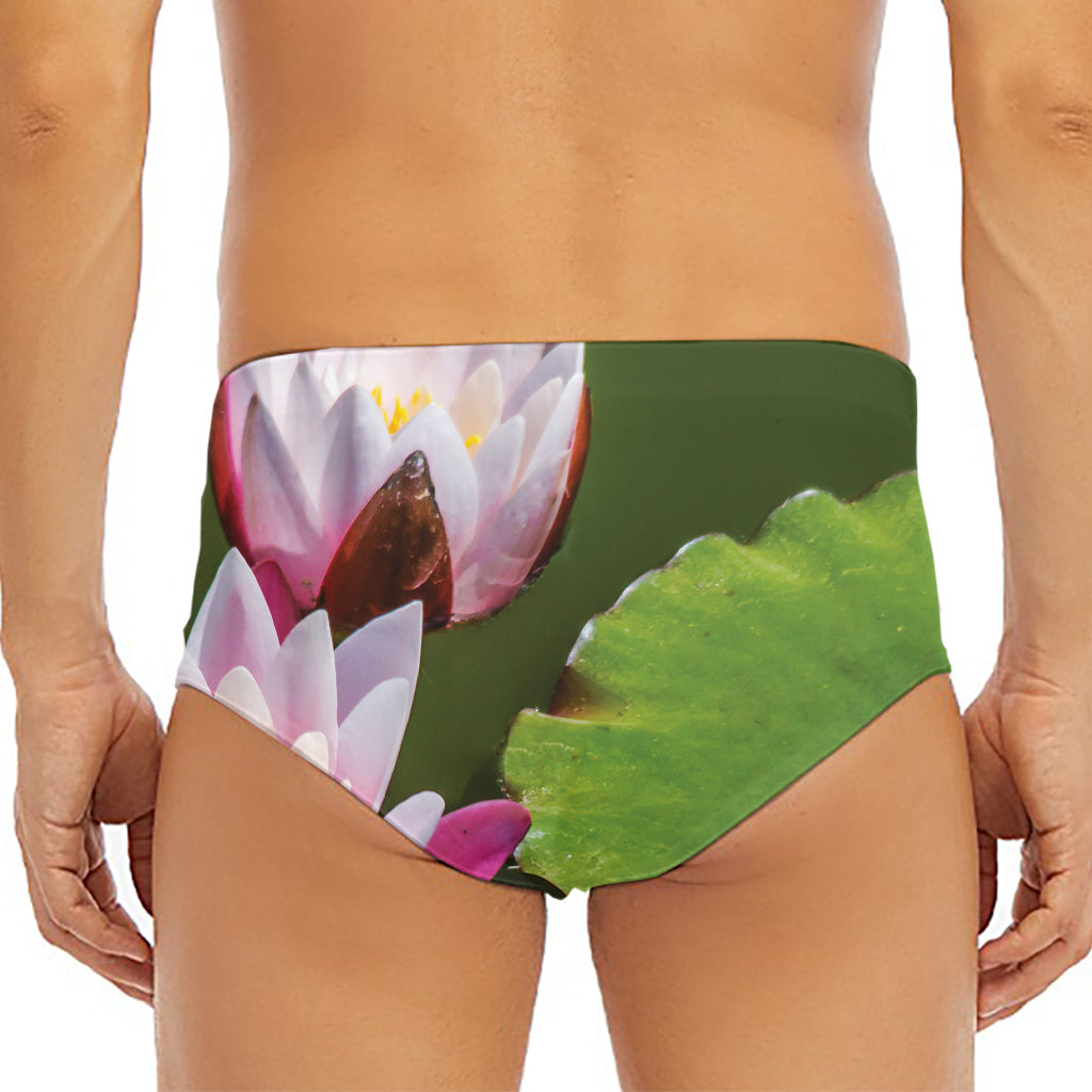 Pink Water Lilies Print Men's Triangle Swim Briefs
