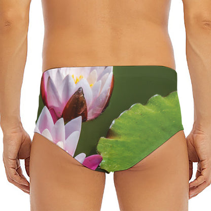 Pink Water Lilies Print Men's Triangle Swim Briefs