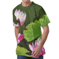 Pink Water Lilies Print Men's Velvet T-Shirt