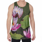 Pink Water Lilies Print Men's Velvet Tank Top