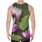 Pink Water Lilies Print Men's Velvet Tank Top