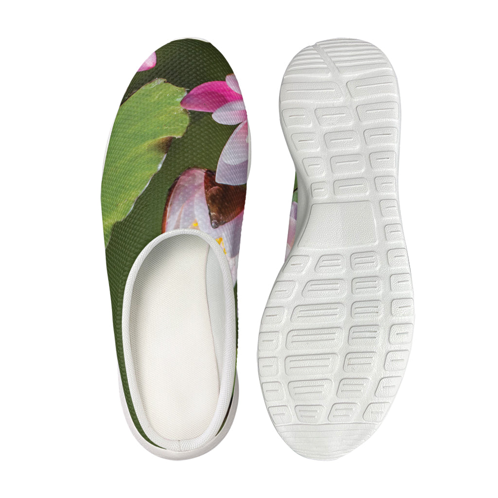 Pink Water Lilies Print Mesh Casual Shoes