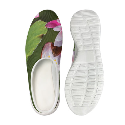 Pink Water Lilies Print Mesh Casual Shoes