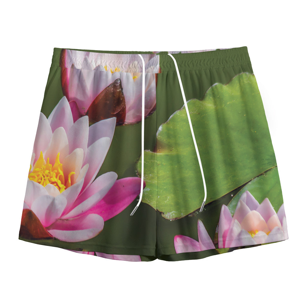 Pink Water Lilies Print Mesh Shorts