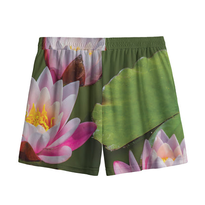 Pink Water Lilies Print Mesh Shorts