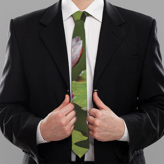 Pink Water Lilies Print Necktie