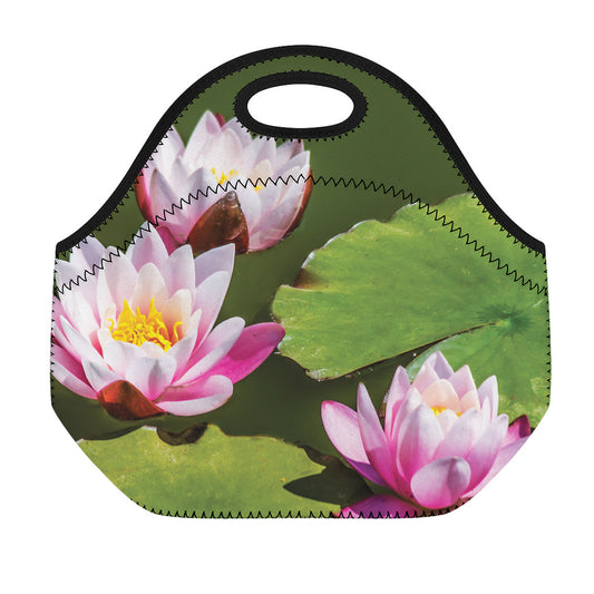 Pink Water Lilies Print Neoprene Lunch Bag