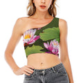 Pink Water Lilies Print One Shoulder Crop Top