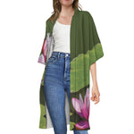 Pink Water Lilies Print Open Front Beach Cover Up