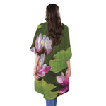 Pink Water Lilies Print Open Front Beach Cover Up