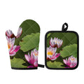 Pink Water Lilies Print Oven Mitt And Pot Holder Set