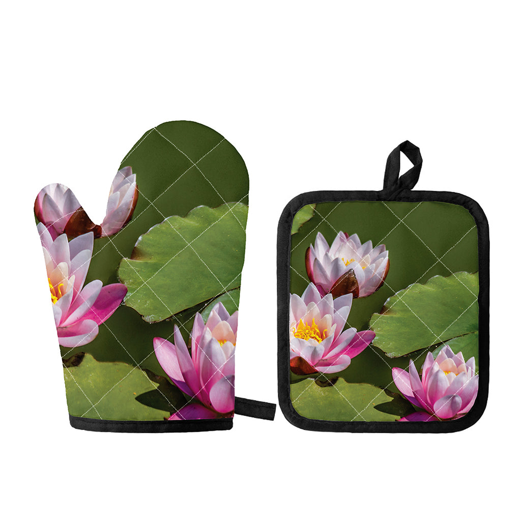Pink Water Lilies Print Oven Mitt And Pot Holder Set