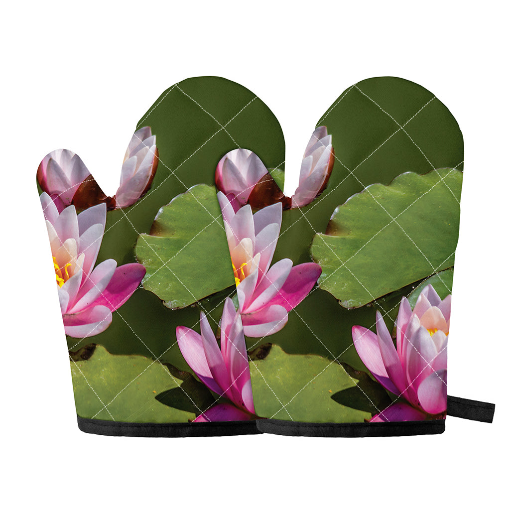 Pink Water Lilies Print Oven Mitts