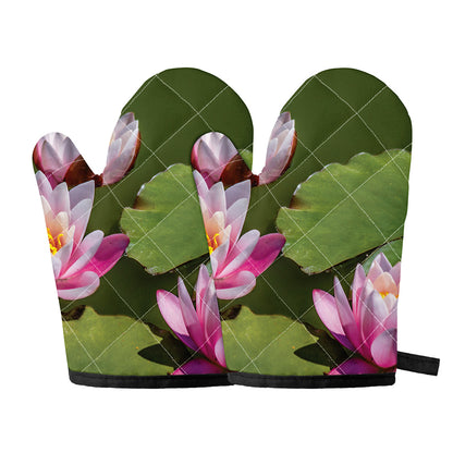 Pink Water Lilies Print Oven Mitts