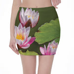 Pink Water Lilies Print Pencil Mini Skirt