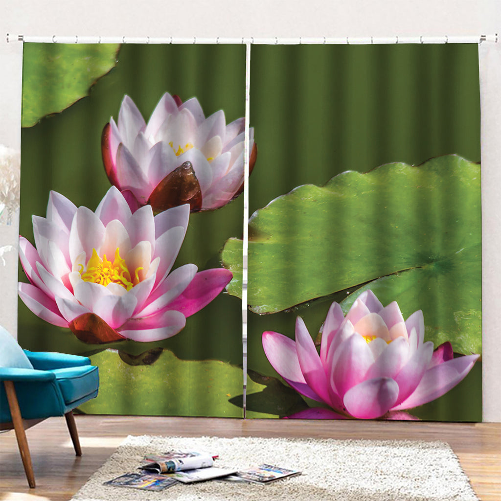 Pink Water Lilies Print Pencil Pleat Curtains