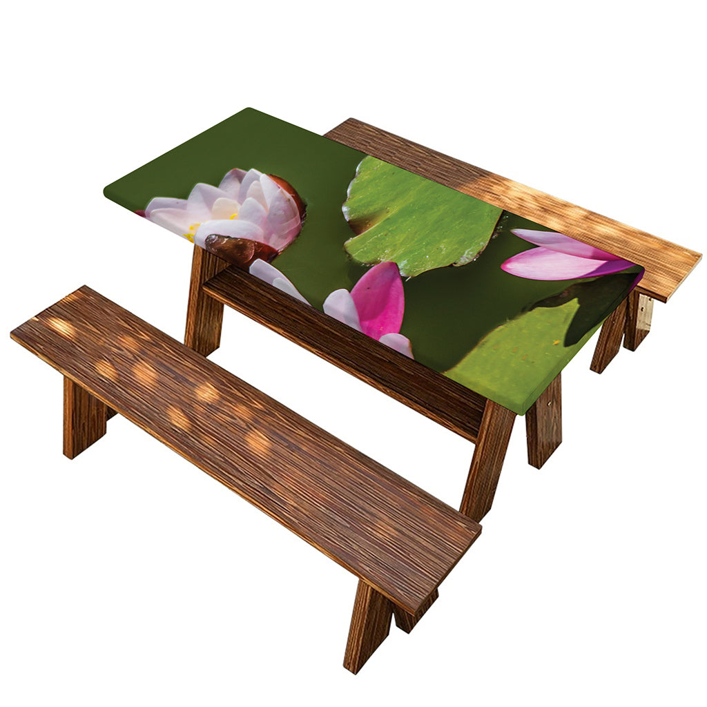 Pink Water Lilies Print Picnic Table Cover