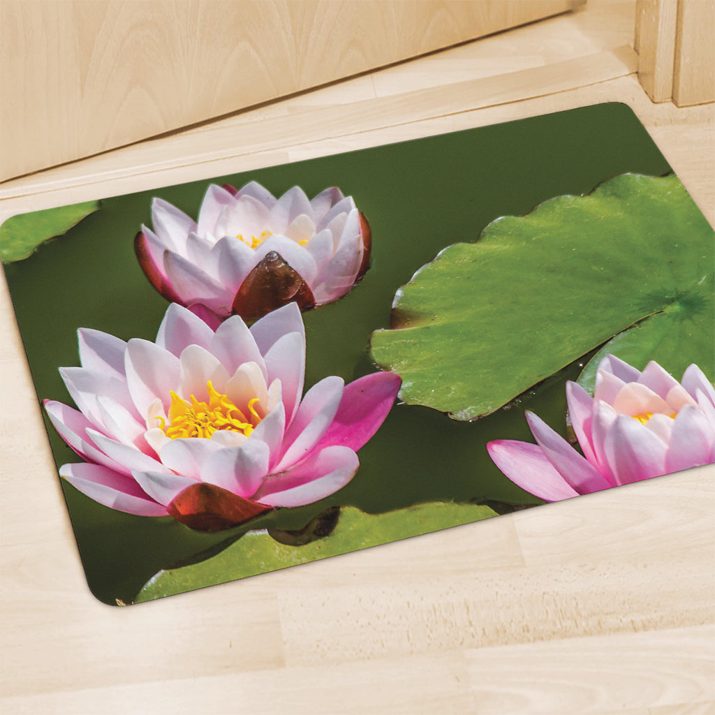Pink Water Lilies Print Polyester Doormat