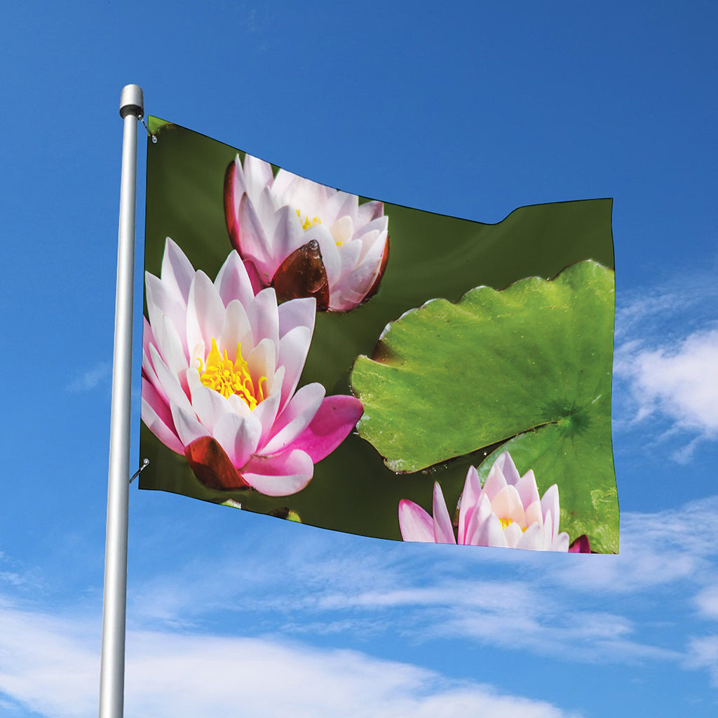 Pink Water Lilies Print Polyester Flag