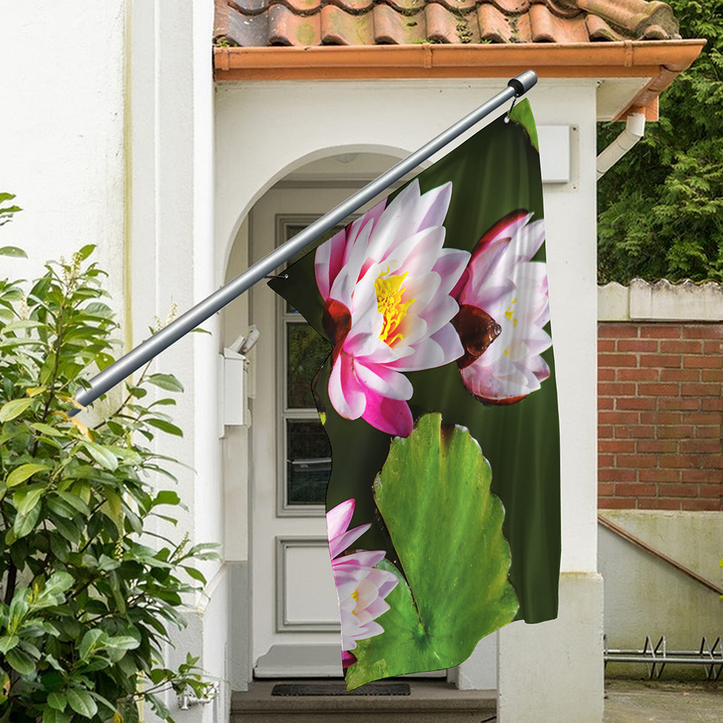 Pink Water Lilies Print Polyester Flag