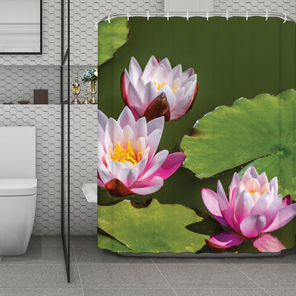 Pink Water Lilies Print Polyester Shower Curtain