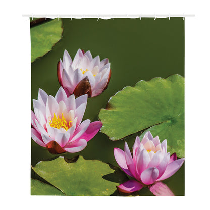 Pink Water Lilies Print Polyester Shower Curtain